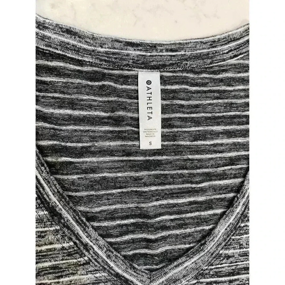Athleta Women's Small Shirt Gray White Striped Short Sleeve V-Neck Tee - Picture 2 of 4